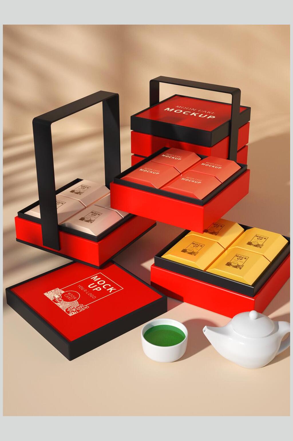 月饼盒高端文创包装设计展示样机素材