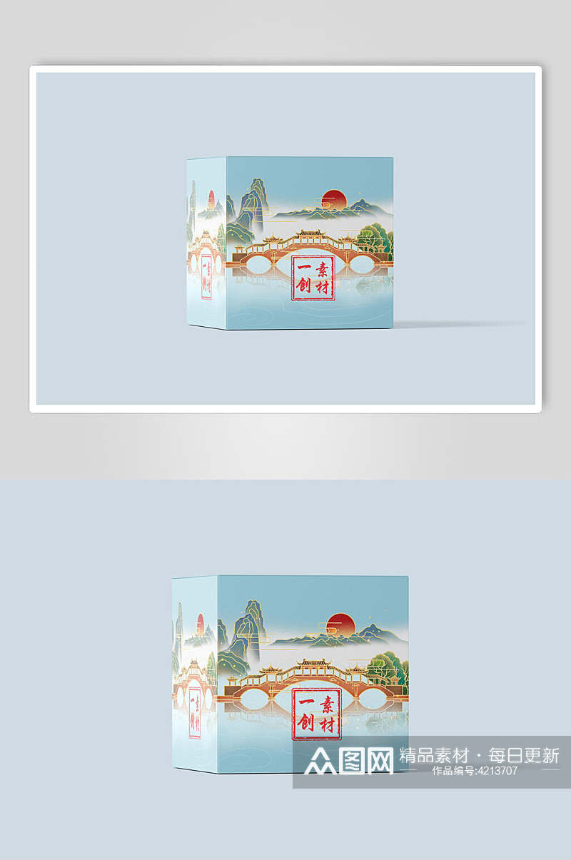 中国风方形盒子包装样机素材