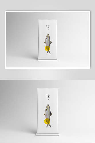 小鱼黄白色海鲜餐饮品牌VI设计样机