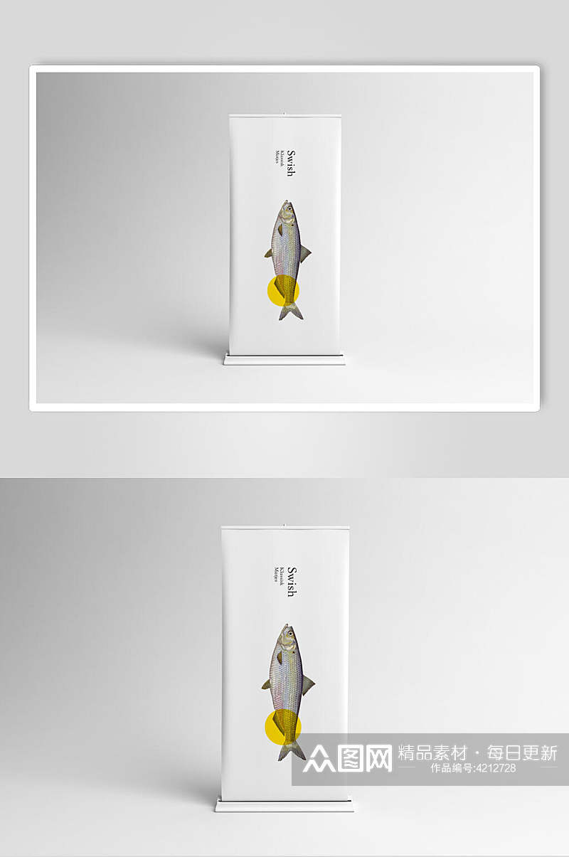 小鱼黄白色海鲜餐饮品牌VI设计样机素材