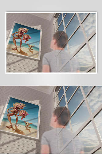 阳光玻璃创意高端画廊作品展示样机