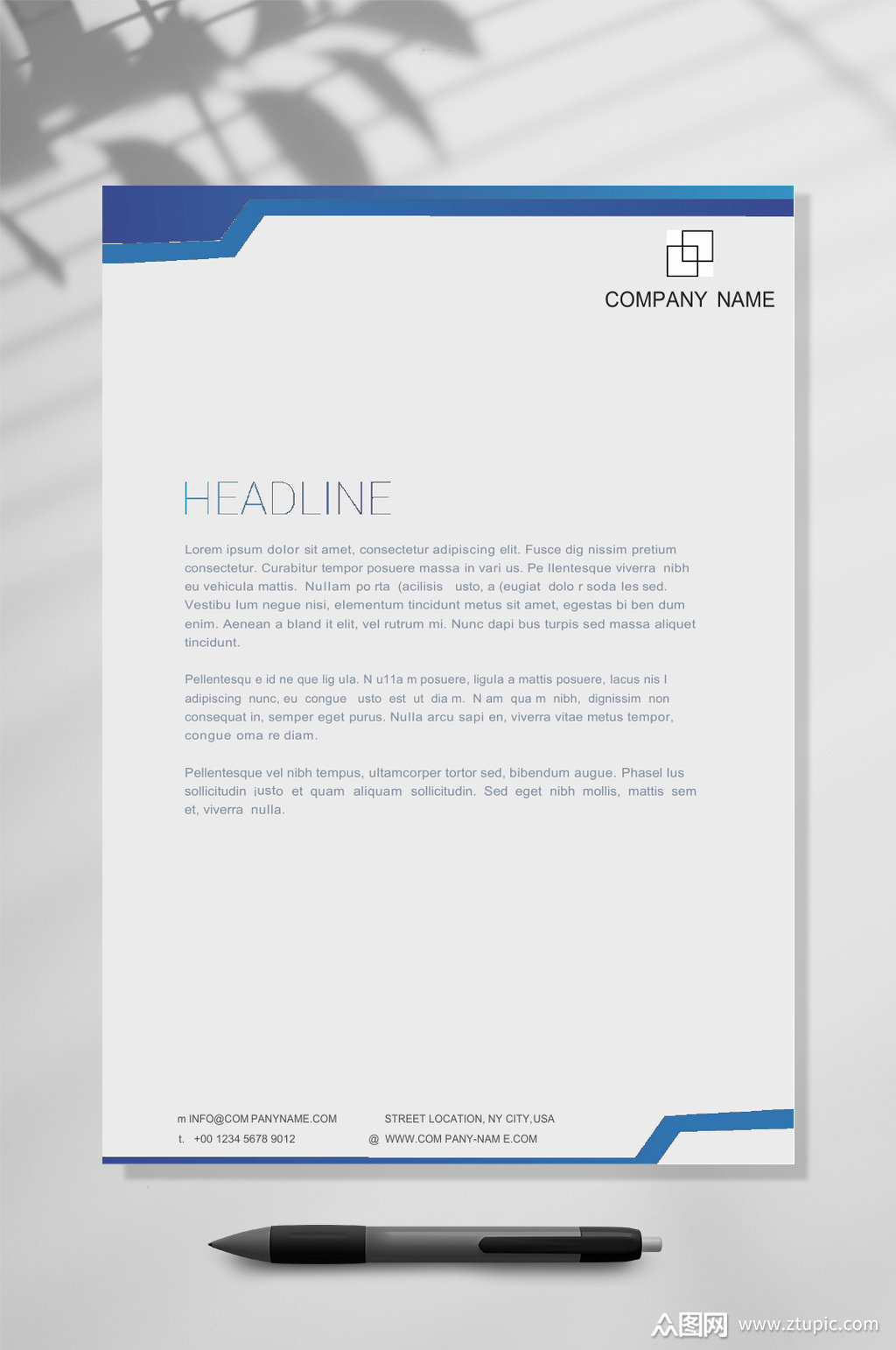 简约商务信纸word模板下载-编号3904540-众图网