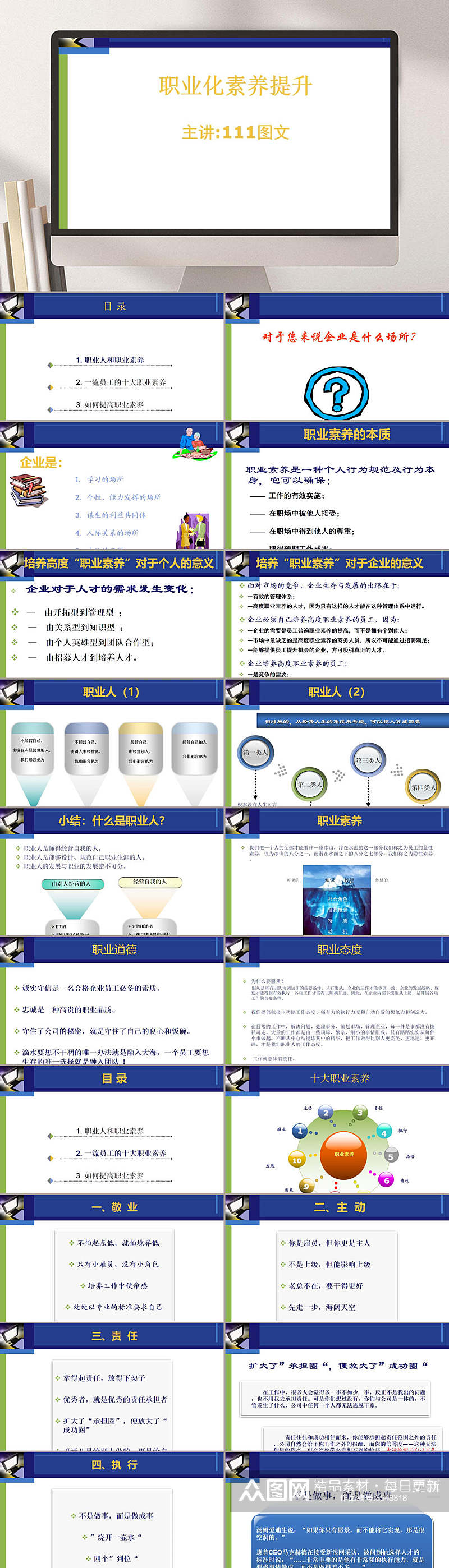 蓝色职业素养提升PPT素材