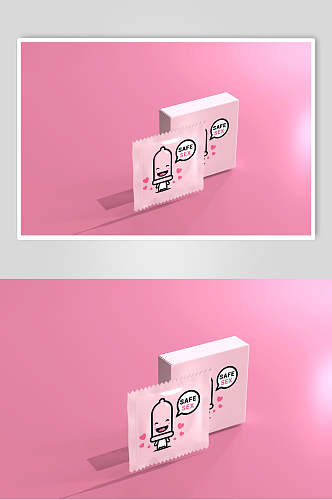 卡通粉色避孕套包装样机效果图