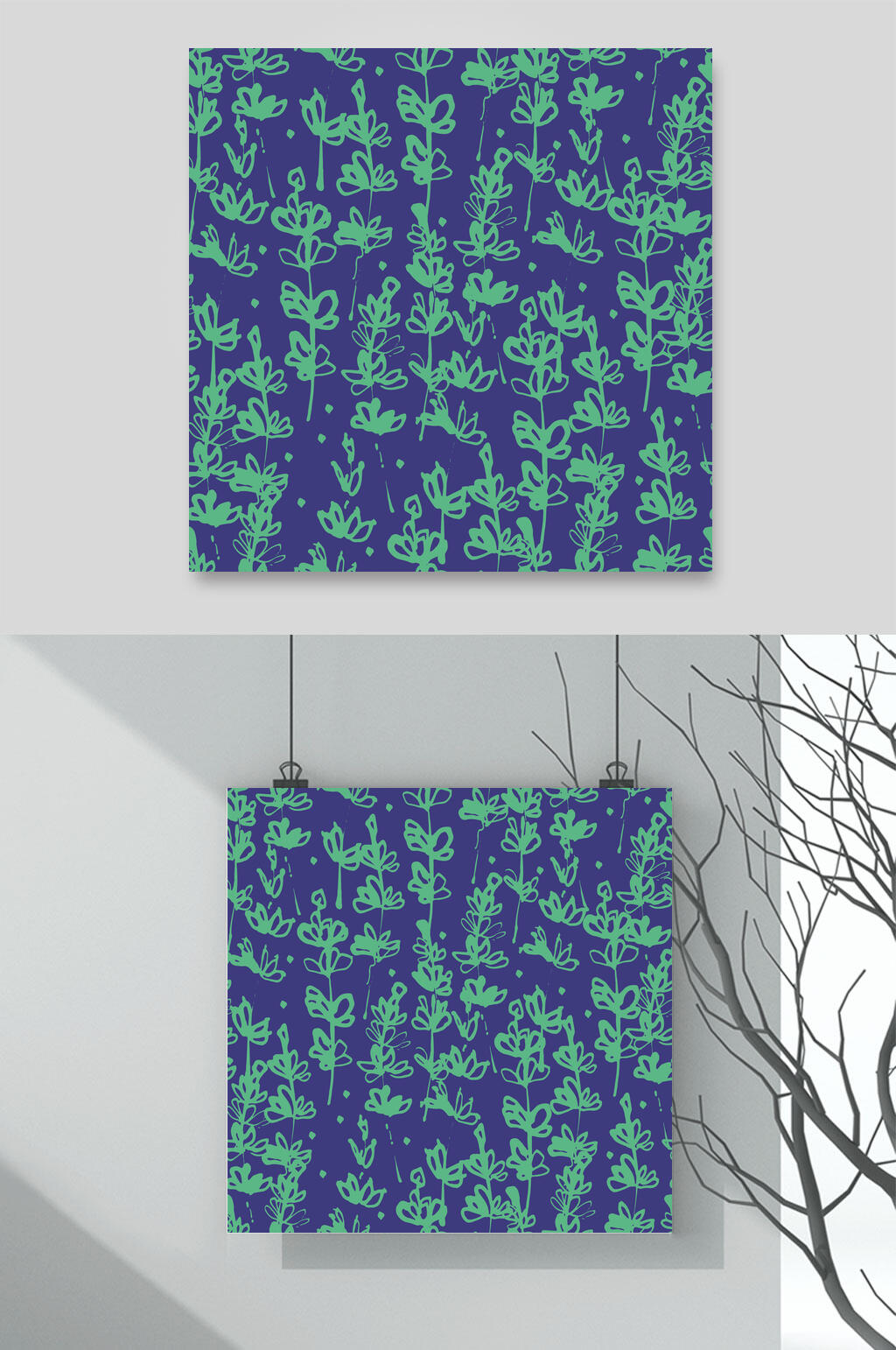 蓝色叶子花纹矢量素材素材