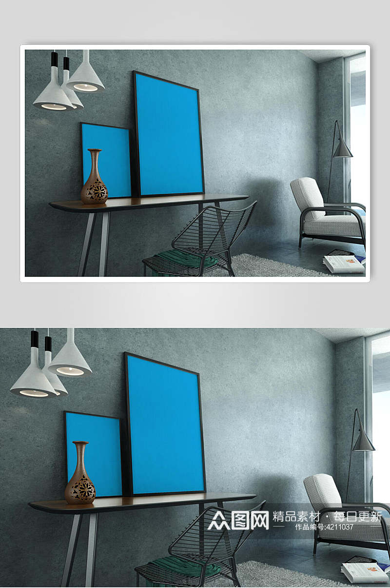 灯光蓝色椅子屏幕海报展板贴图样机素材