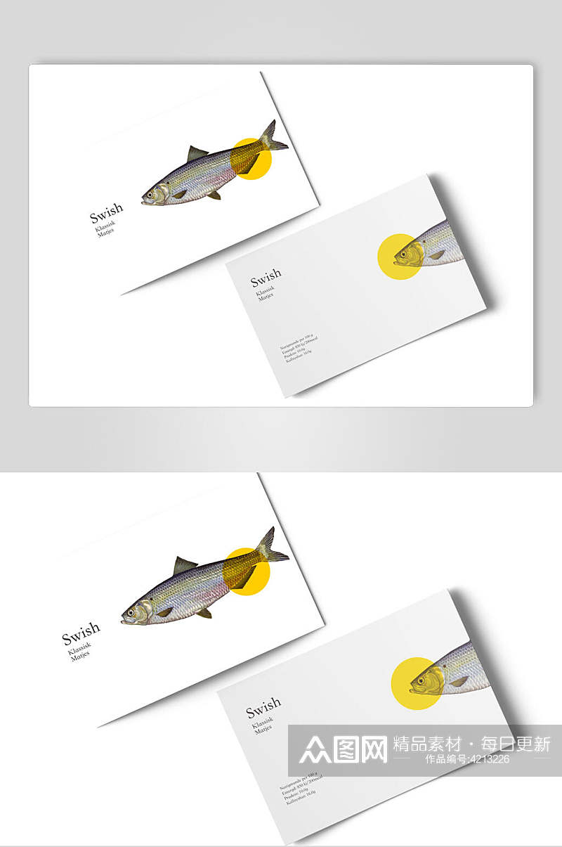 小鱼黄白色海鲜餐饮品牌VI设计样机素材