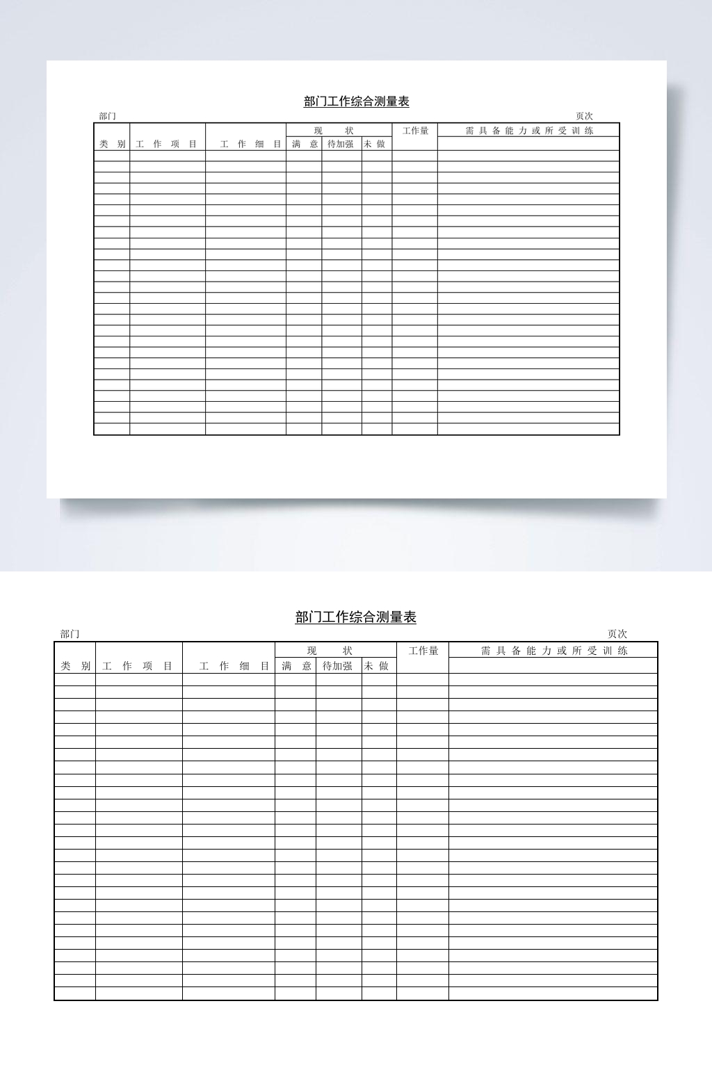 部门工作综合测量表WORD素材