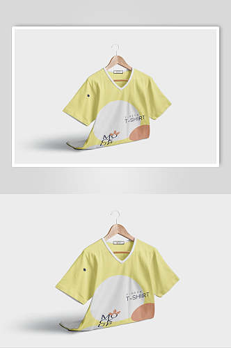 时尚黄白简洁T恤服装智能贴图样机
