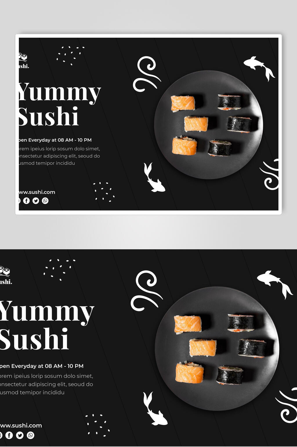美味黑色时尚寿司美食海报素材