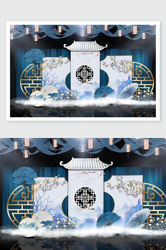 绚丽蓝色婚礼舞美设计-众图网