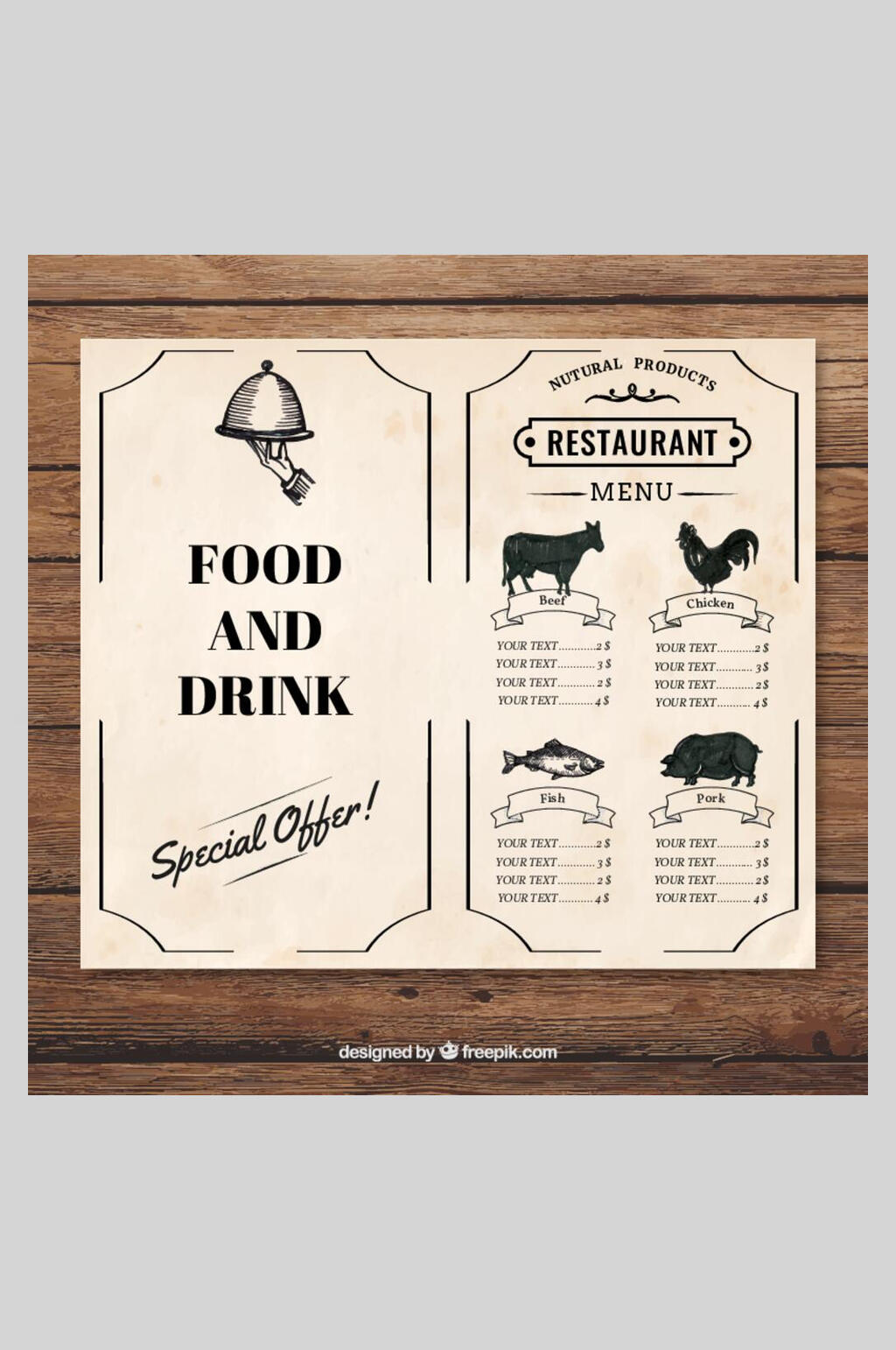 精致西餐厅美食矢量海报菜单素材