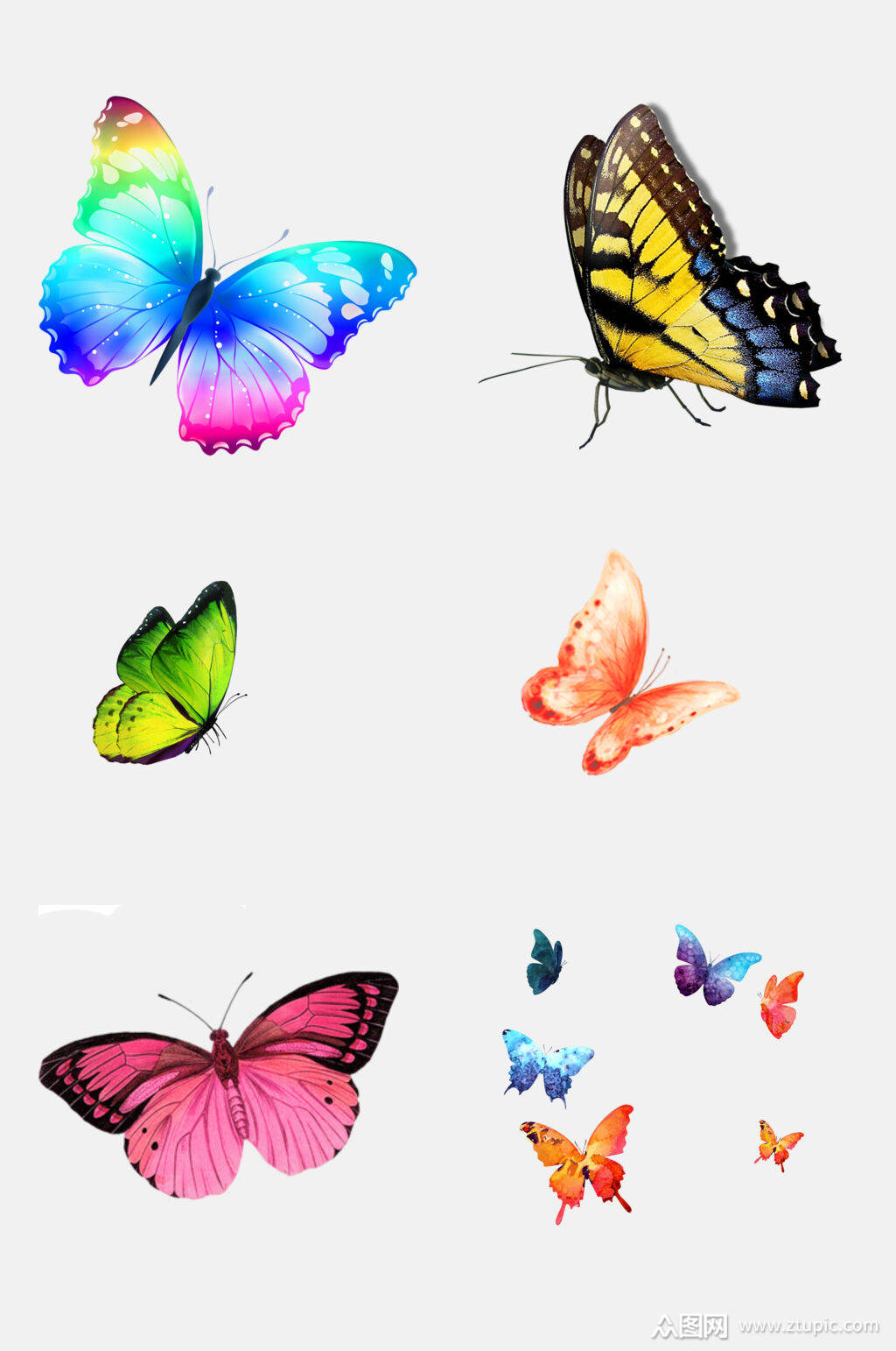 炫彩清新水彩蝴蝶免抠素材模板下载-编号3595677-众图网
