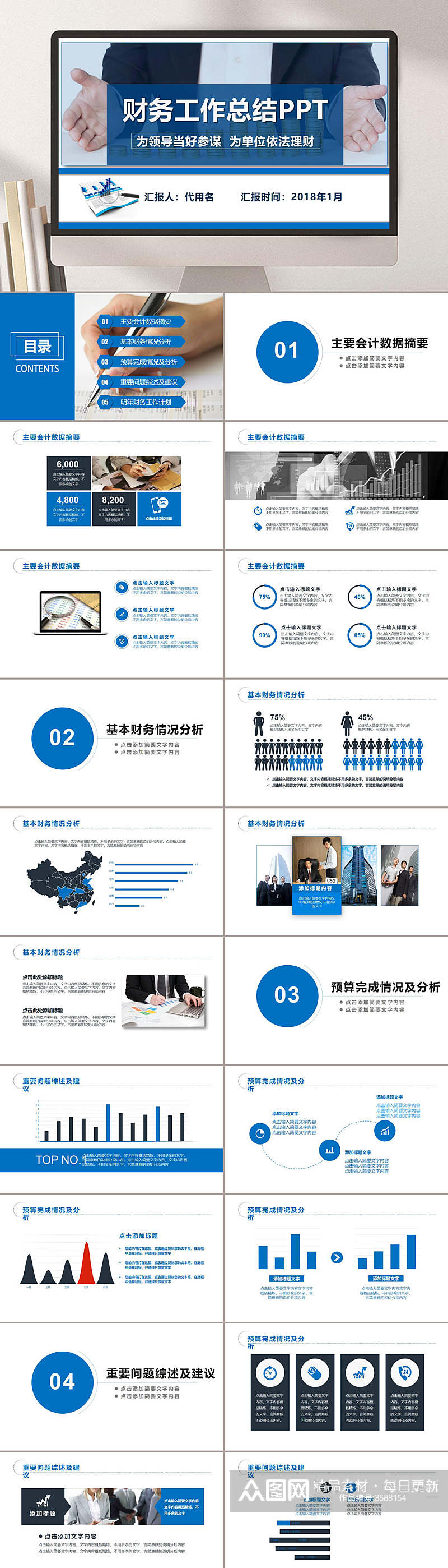 财务工作总结报告PPT模板素材