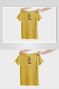 黄色清新简洁T恤服装智能贴图样机