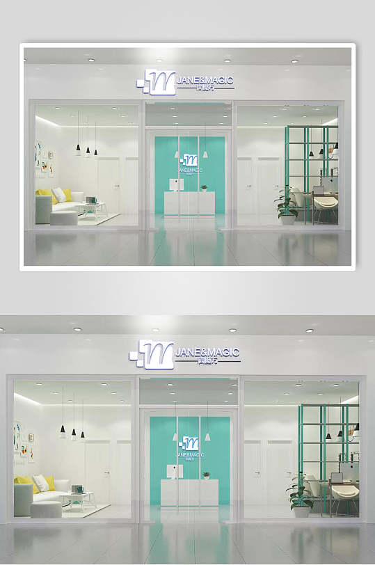 清新时尚店铺门头样机效果图-众图网