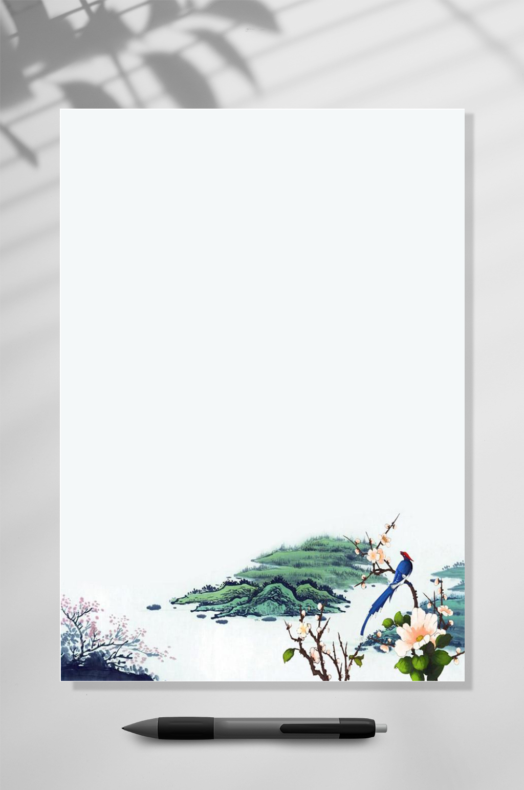信纸便签绿色树叶背景素材WORD常用表格素材