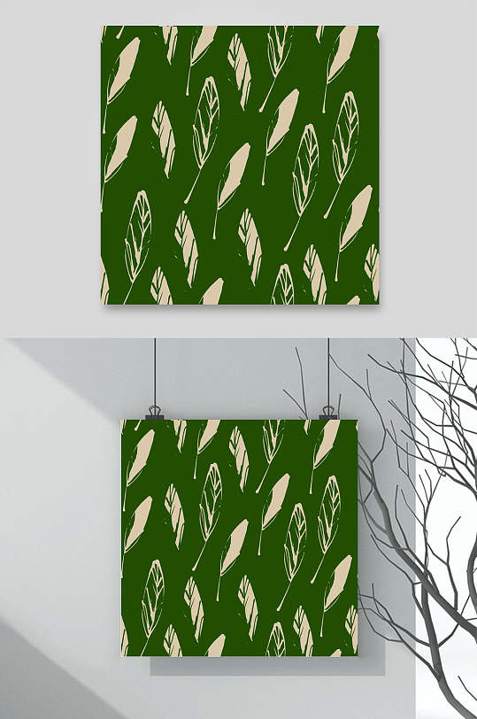 手绘绿色叶子花纹矢量素材