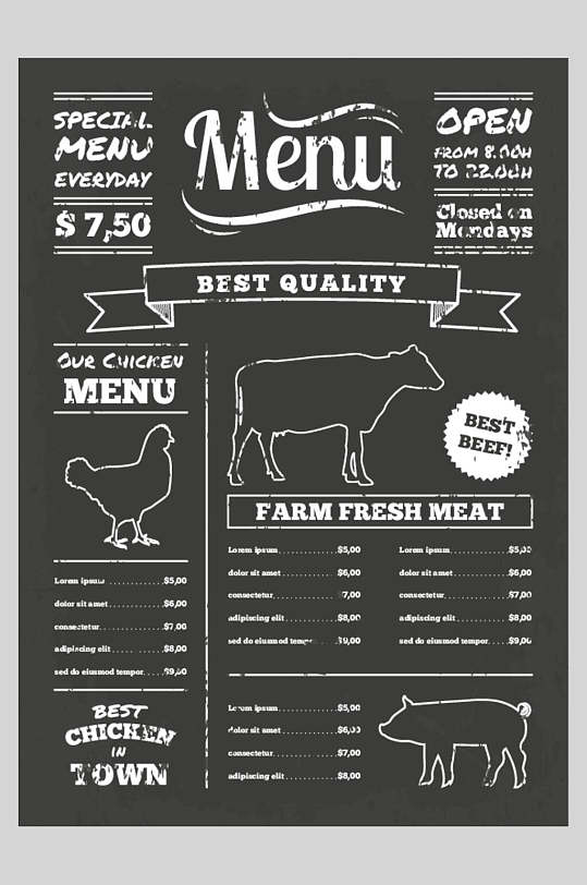 黑色西餐厅美食矢量海报菜单