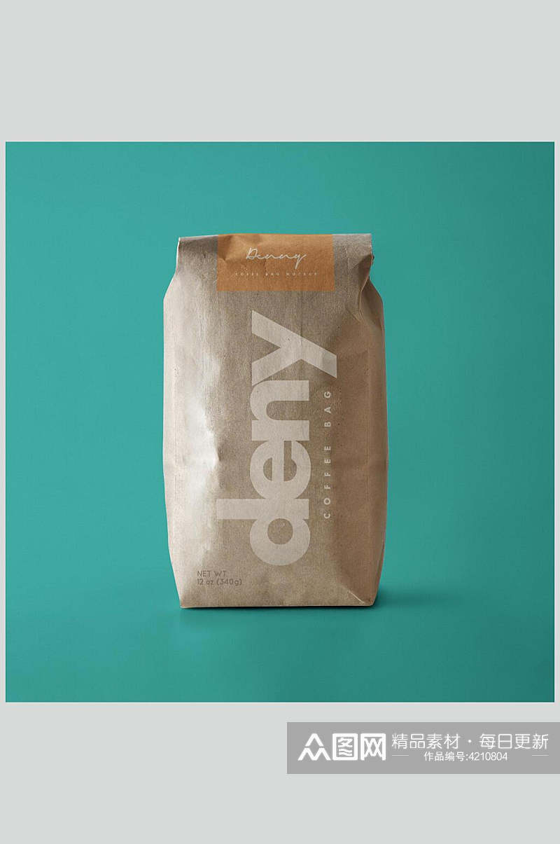 袋子绿黄清新咖啡袋包装展示样机素材