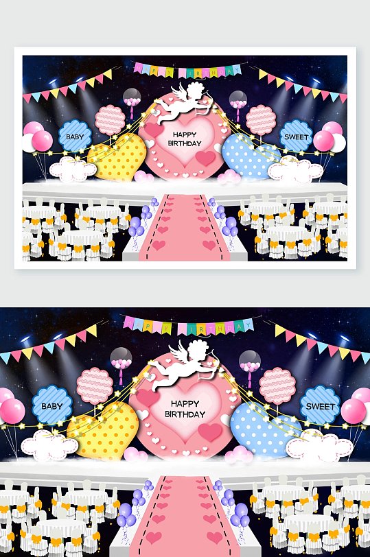 卡通丘比特宝宝宴舞美设计-众图网