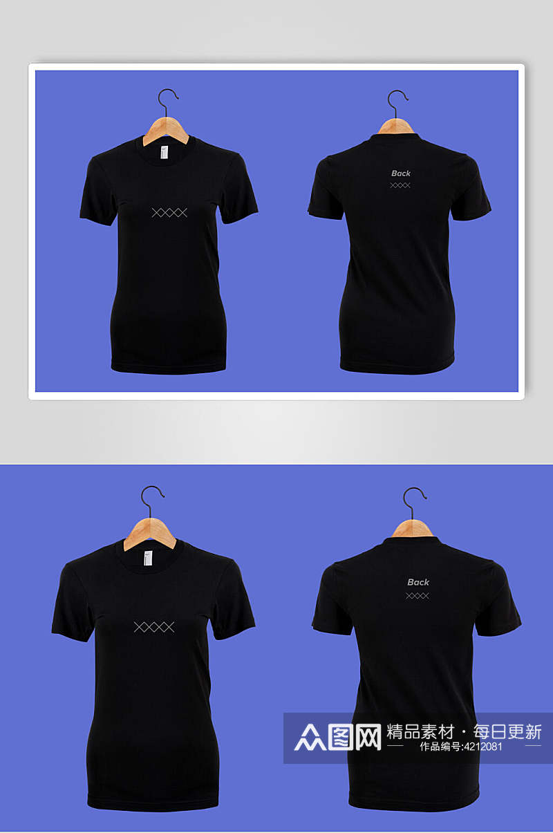 短袖英文衣架黑T恤设计贴图样机素材