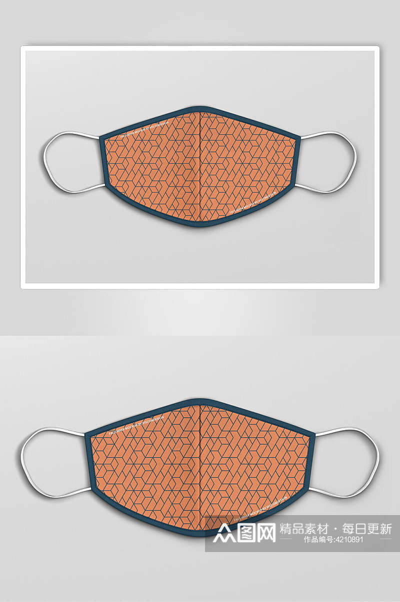 线条橙色清新口罩包装设计展示样机素材