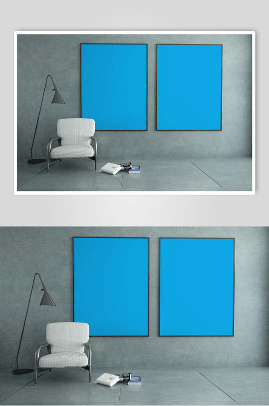 椅子蓝灰创意屏幕海报展板贴图样机