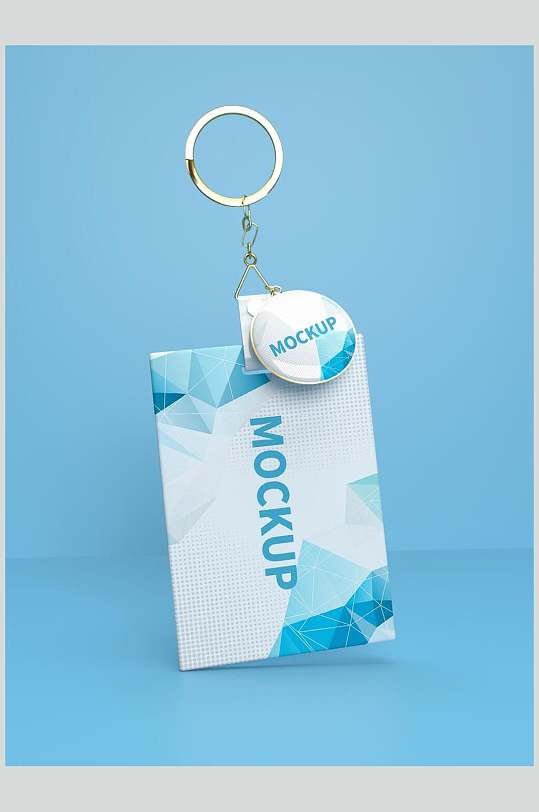 蓝色几何挂牌钥匙扣贴图展示样机