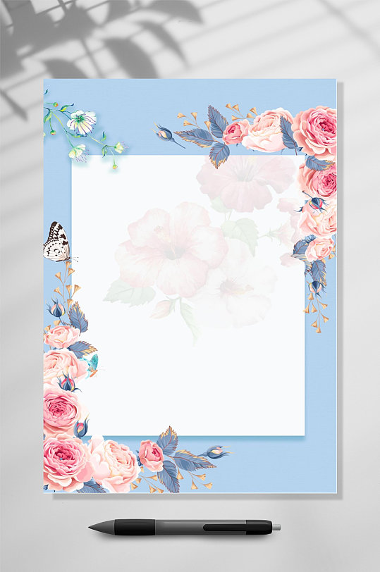 蓝色花卉感谢信信纸WORD-众图网