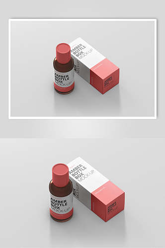 瓶子盒子创意高端红灰药品包装样机