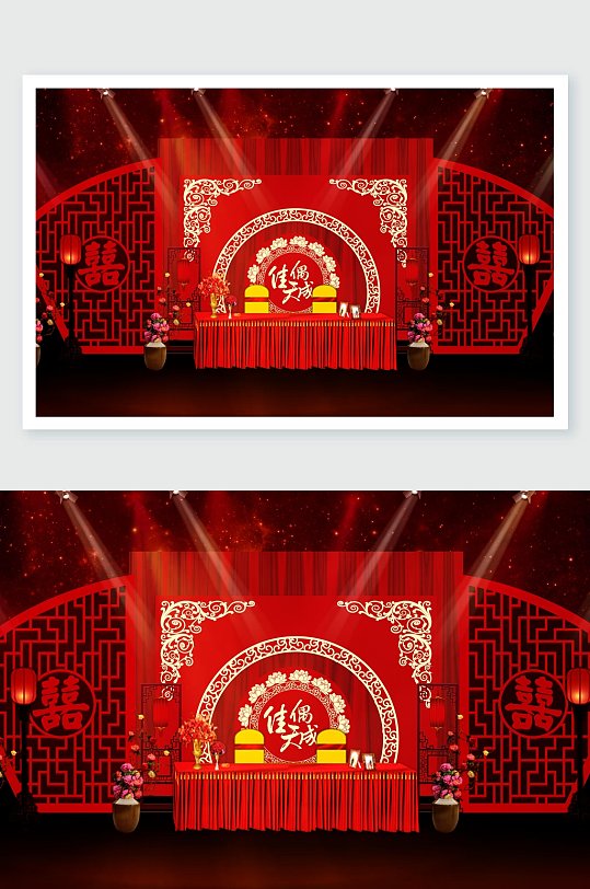 红色中式婚礼舞美设计-众图网