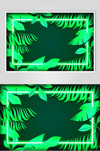 绿色方形横版植物霓虹灯矢量素材
