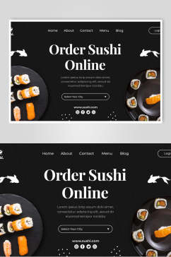 英文黑色时尚寿司美食海报