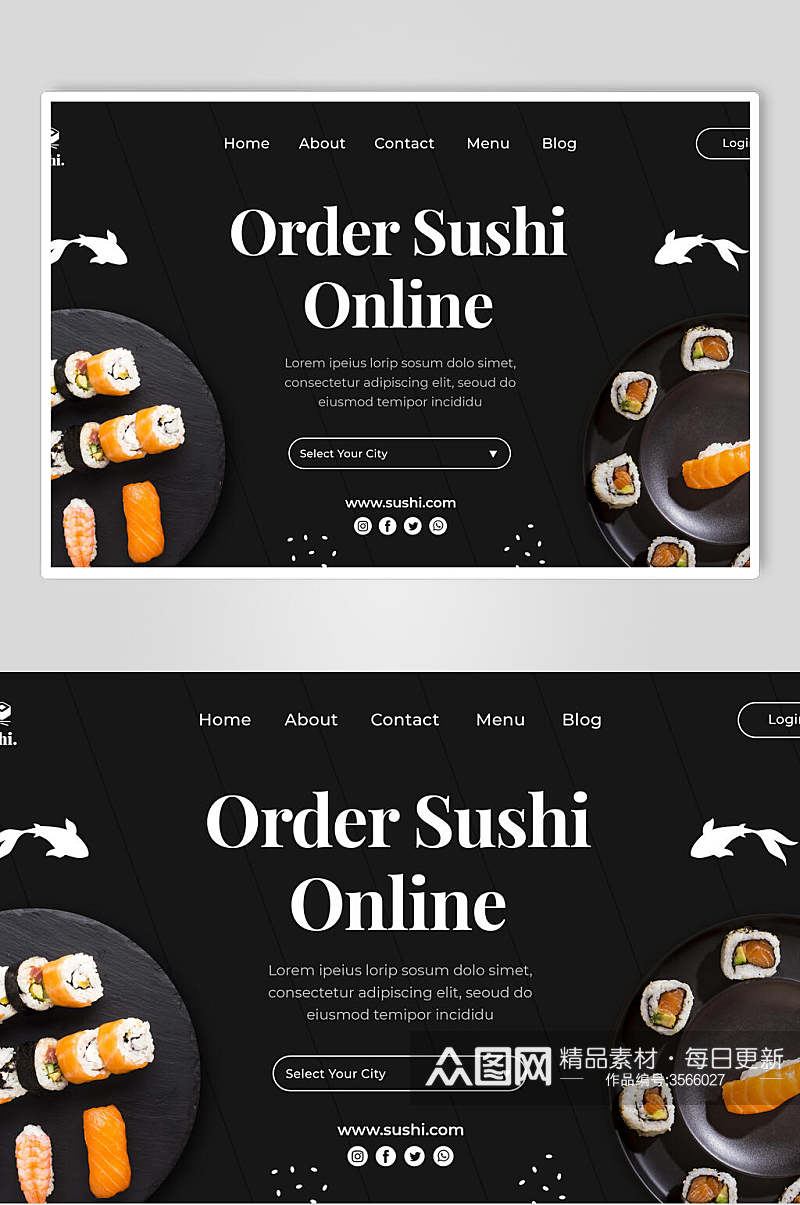 英文黑色时尚寿司美食海报素材