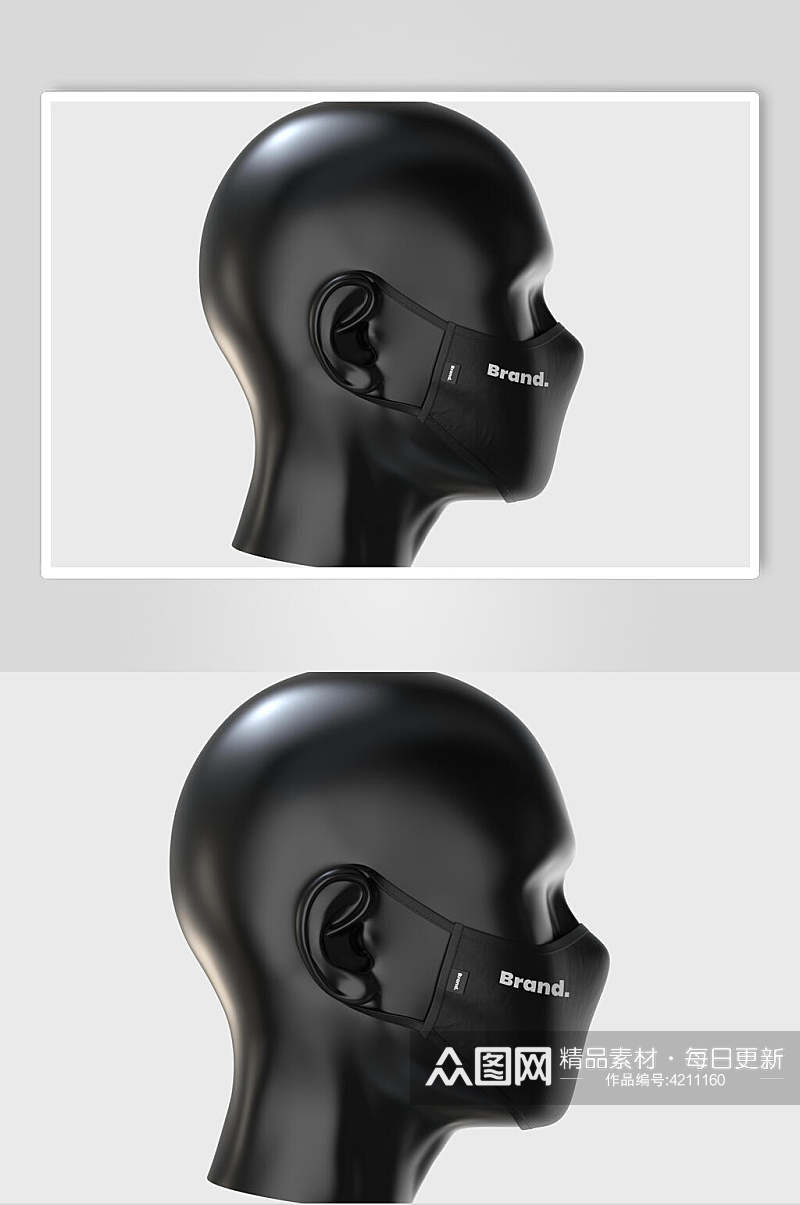 黑色英文简约口罩包装设计展示样机素材