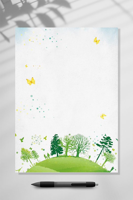 绿树感谢信信纸背景WORD-众图网