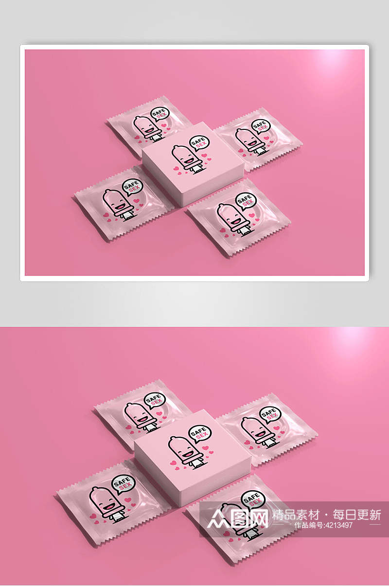 粉色避孕套包装样机效果图素材