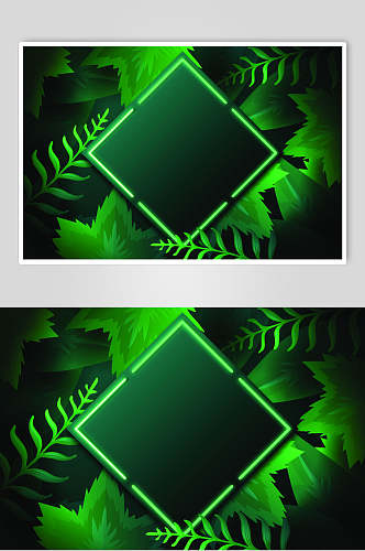 绿色方形植物霓虹灯矢量素材