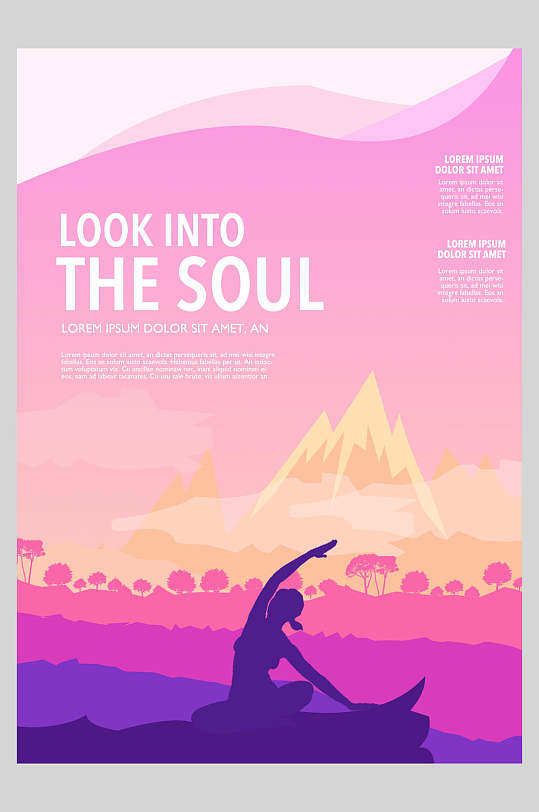 英文女性卡通瑜伽健身运动海报