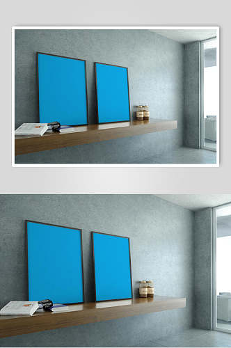 蓝色桌子简约屏幕海报展板贴图样机