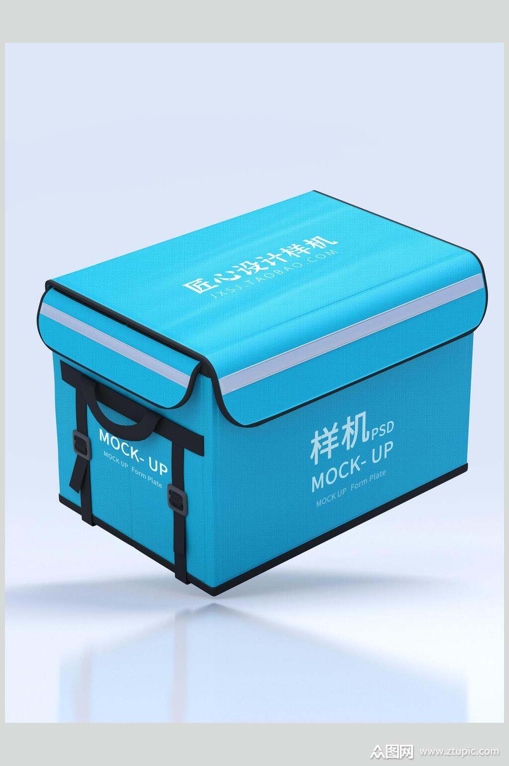 方形蓝色立体留白简约外卖箱样机素材