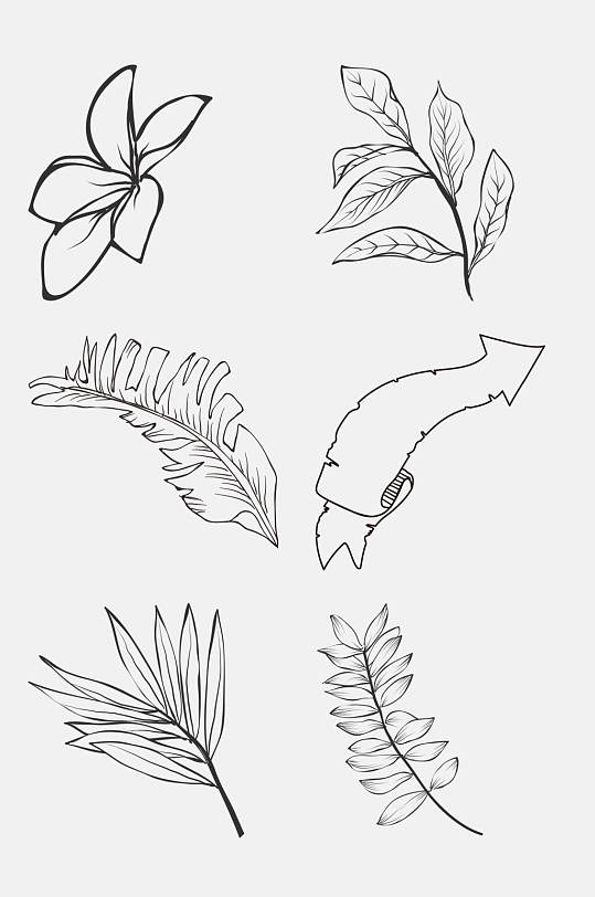 手绘创意热带植物叶子火烈鸟免抠素材