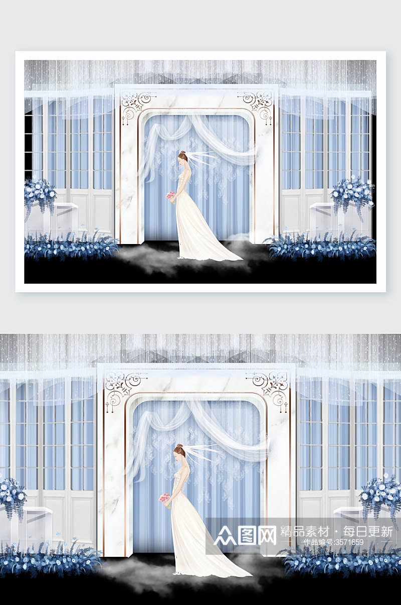 简单细致蓝色婚礼舞美设计素材