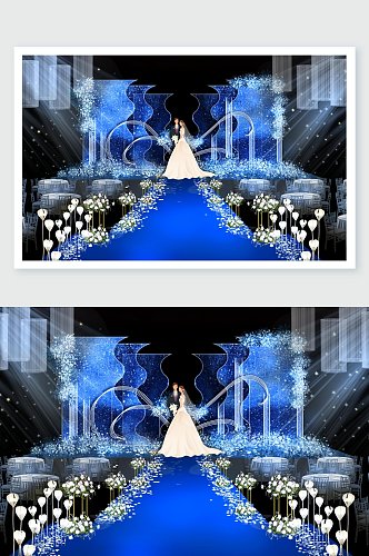 简单细致蓝色婚礼舞美设计
