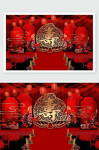 红色飘逸寿宴舞美设计