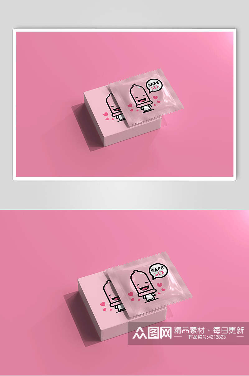 笑脸对话框粉色避孕套包装样机素材
