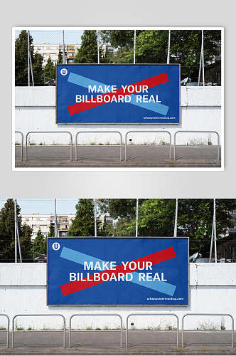 叉号蓝红创意城市户外广告牌样机