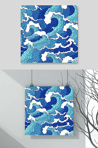 蓝色创意古风海浪底纹矢量素材