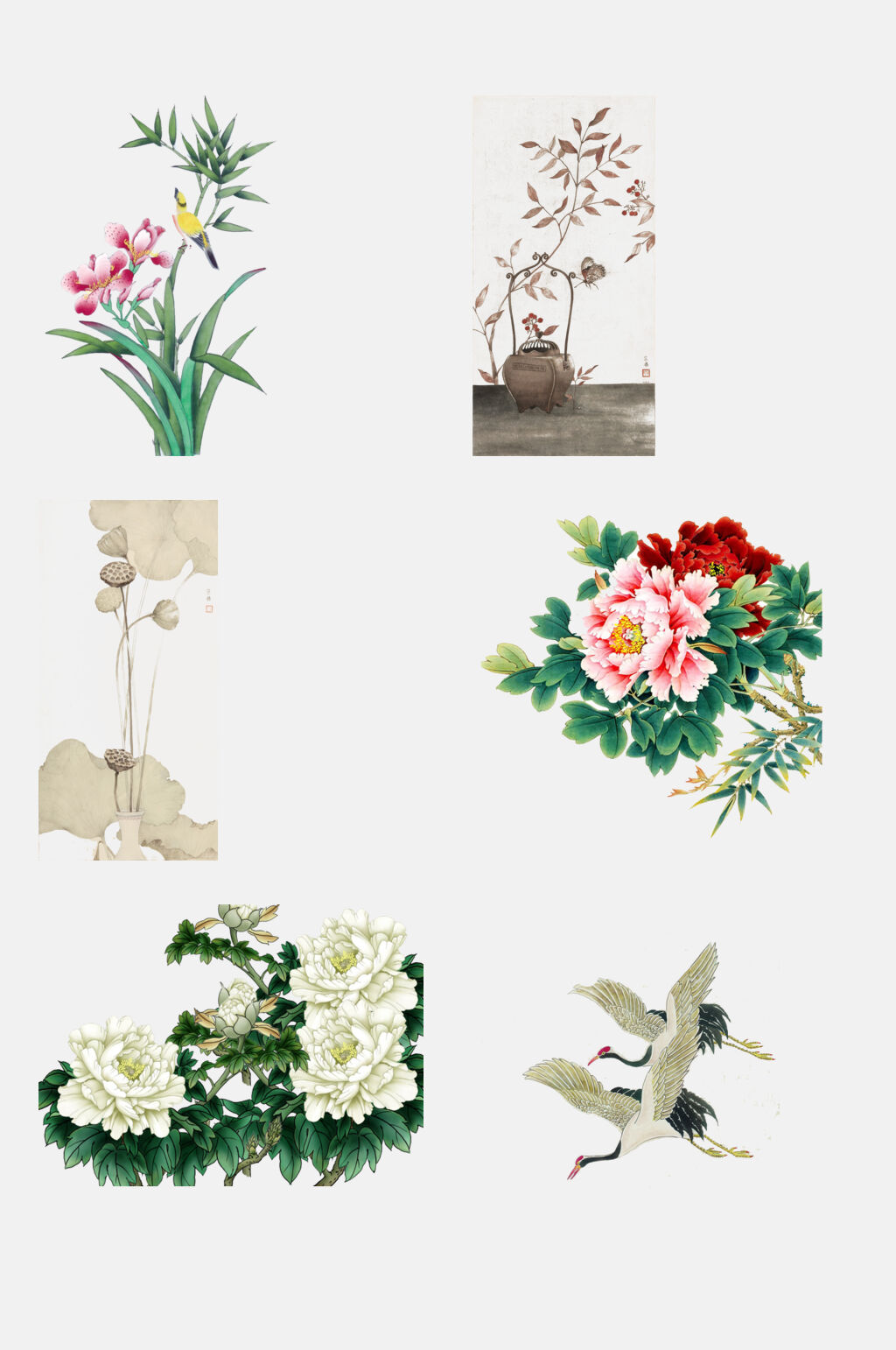 中国风水彩仙鹤植物免抠素材素材